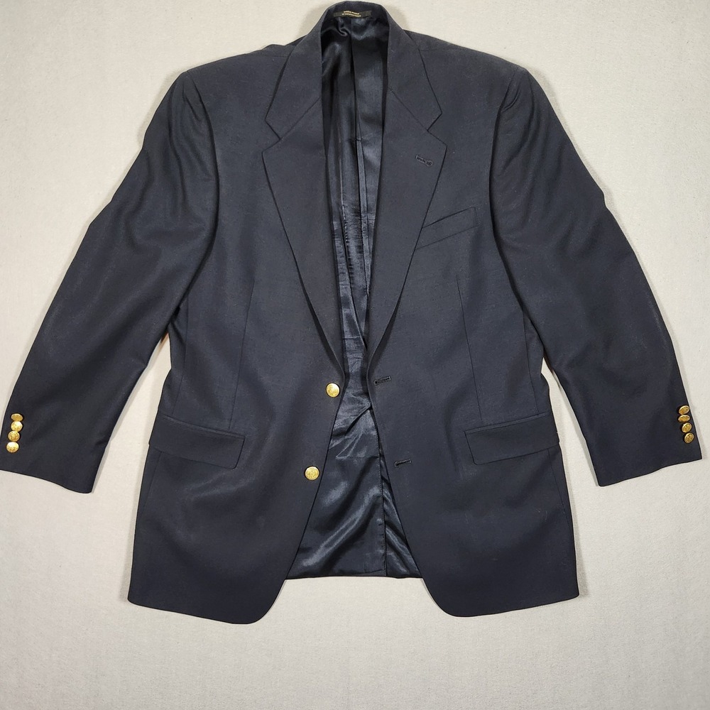 Hart Schaffner Marx Navy Solid Wool Suit Jacket 41R 2-Button Notch